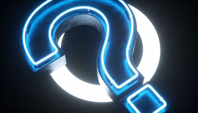 Glowing Neon Question Mark Featuring Cyan Tubing and White Halo Ring for Tech and FAQ