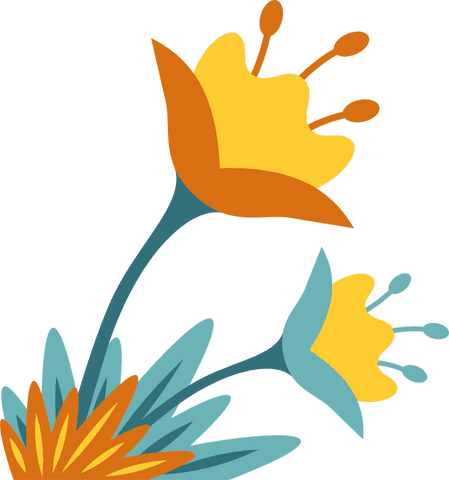 Bright floral illustration with transparent background