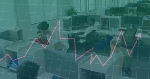 Modern Office Team Analyzing Data with Graph Overlay