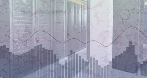 Data Center with Overlay of Digital Graphs Indicating Growth