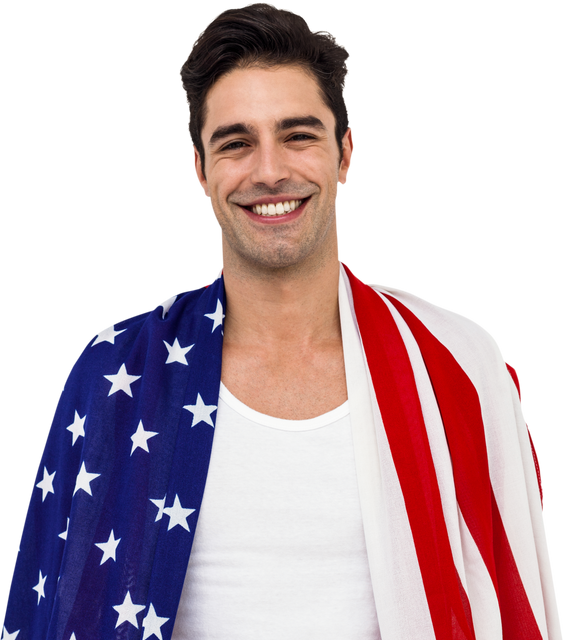 Smiling Athlete with US Flag Wrap on Transparent Background - Download Free Stock Videos Pikwizard.com