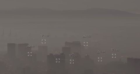 Digital interface display data processing over urban skyline