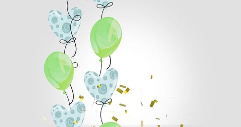 green and blue balloons with gold confetti on grey background - Download Free Stock Images Pikwizard.com