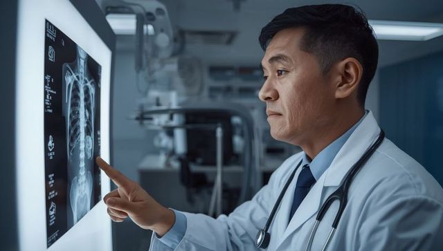 Doctor examining x-ray scan for medical diagnostics in radiology
