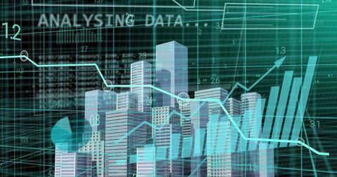 Innovative financial data visualization with urban backdrop