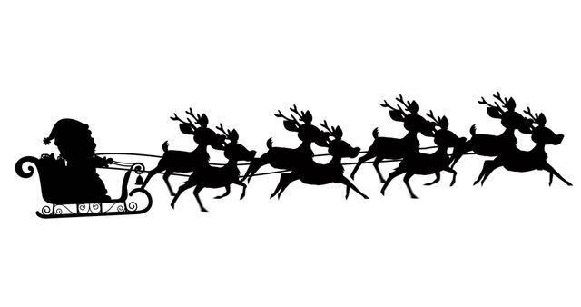 Santa Claus Silhouette with Reindeer on Sleigh Isolated on White Background - Download Free Stock Images Pikwizard.com