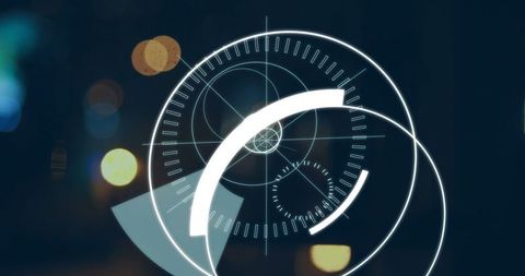 Futuristic Digital Interface with Glowing Circles on Dark Background