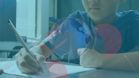 Tech-Enhanced Learning Featuring Studious Boy with Digital Effects