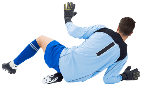 Soccer Goalkeeper Leans on Ground Transparent Background