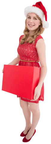 smiling woman in santa hat holding red present box - Download Free Stock Videos Pikwizard.com