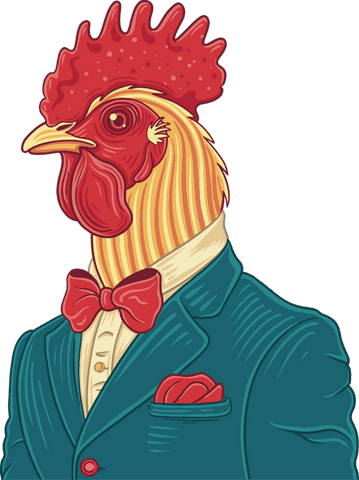 Gentleman rooster formal attire cartoon transparent illustration