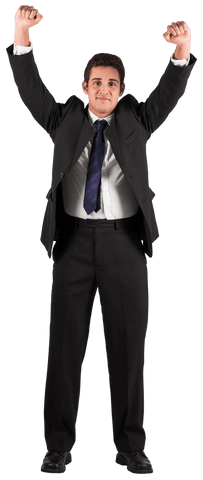 Transparent Businessman Cheering with Raised Fists