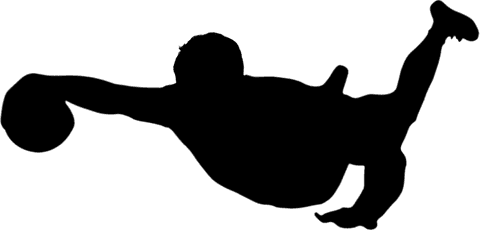 Dynamic silhouette of rugby player diving with ball on transparent background