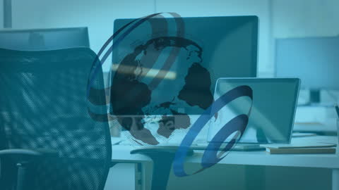 Global Business Technology Concept in Modern Office Environment