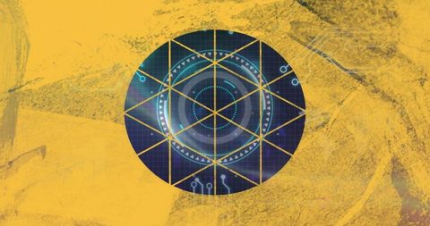 Futuristic digital interface on abstract yellow background