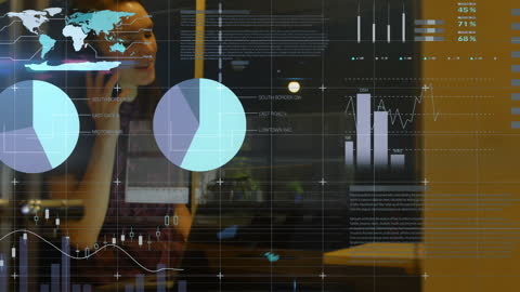 Businesswoman Analyzing Financial Data on Digital Interface