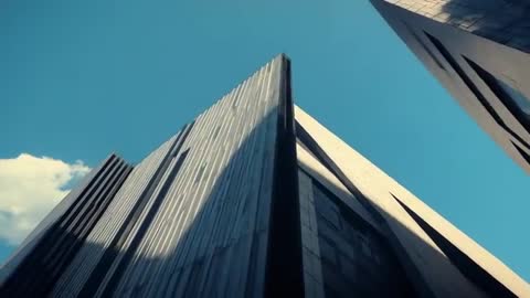 Dynamic Low Angle View of Futuristic Urban Architecture