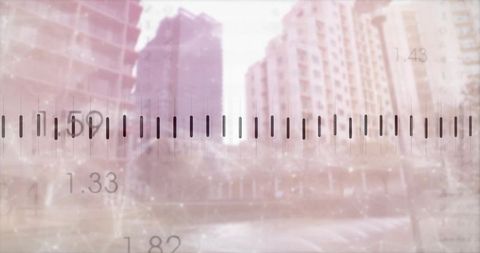 High-rise cityscape with measuring scale overlay