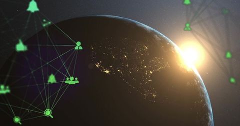 Earth from Space with Futuristic Digital Network Icons