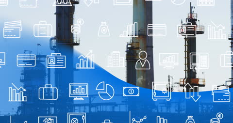 Futuristic Industrial Refinery with Digital Data Overlay