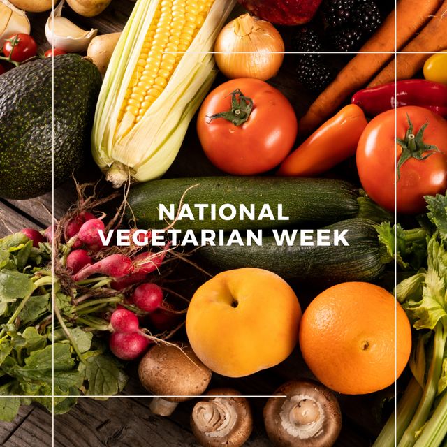 National Vegetarian Week Fresh Fruit and Vegetable Selection Background - Download Free Stock Templates Pikwizard.com