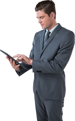transparent businessman engaging with digital tablet in suit - Download Free Stock Videos Pikwizard.com