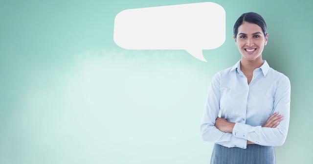 Businesswoman with speech bubble - Download Free Stock Photos Pikwizard.com