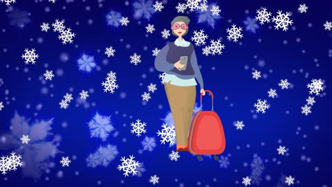 Digital Illustration of Senior Woman in Winter Wonderland