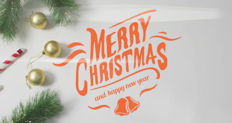 Festive Merry Christmas and Happy New Year Text with Baubles