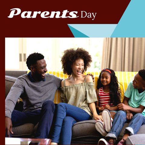 Joyful family celebrating parents day at home