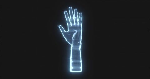 Glowing Holographic Hand in Dark Space