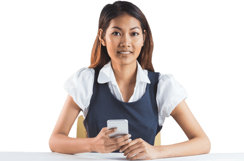 Businesswoman Using Smartphone in Office on Transparent Background