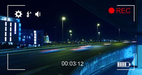 Digital camera display of high-speed night highway traffic