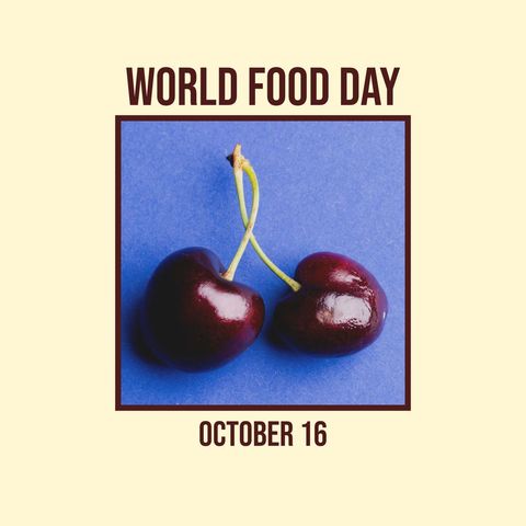 world food day with fresh cherries on bold blue background - Download Free Stock Templates Pikwizard.com