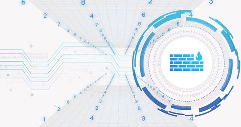 Futuristic Cybersecurity Concept with Firewall Icon in Digital HUD