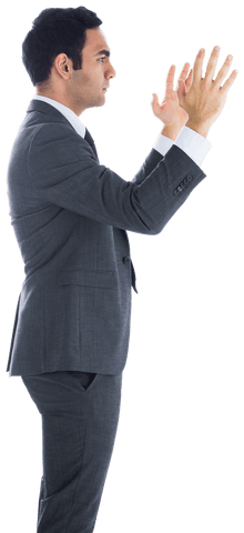 Biracial businessman making hand gesture with transparent background