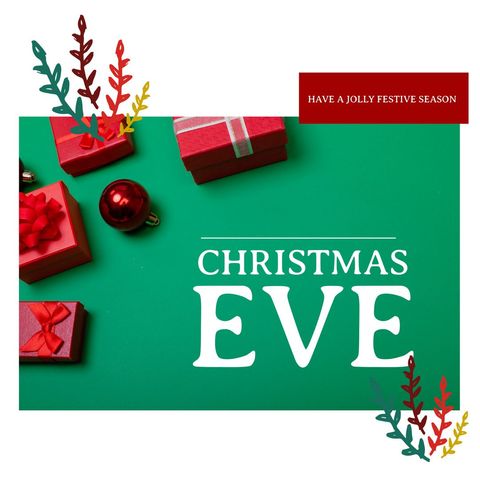 Christmas Eve Greeting Card with Festive Gifts and Decor