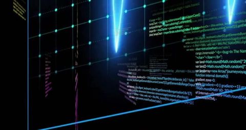 Futuristic cybercode illumination in wireframe cyberspace