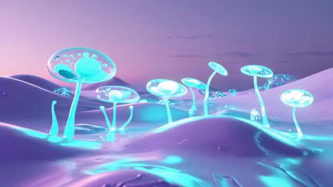 Surreal Luminous Pods on Magenta Dunes at Twilight