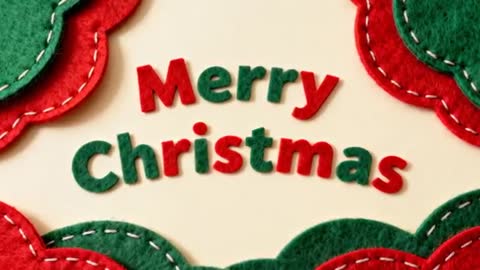 Close-Up Filming Felt Merry Christmas Typography with Red and Green Scalloped Border