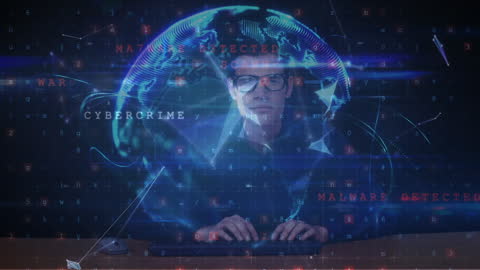 Hacker Engaged in Cyber Attack with Digital Interface