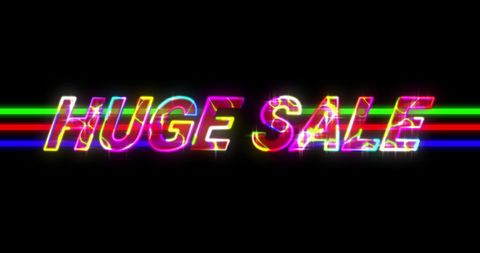 Retro Neon Sale Advertisement on Black Background