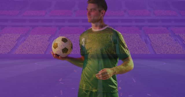 Soccer Player Holding Ball on Field with Crowd Background - Download Free Stock Images Pikwizard.com