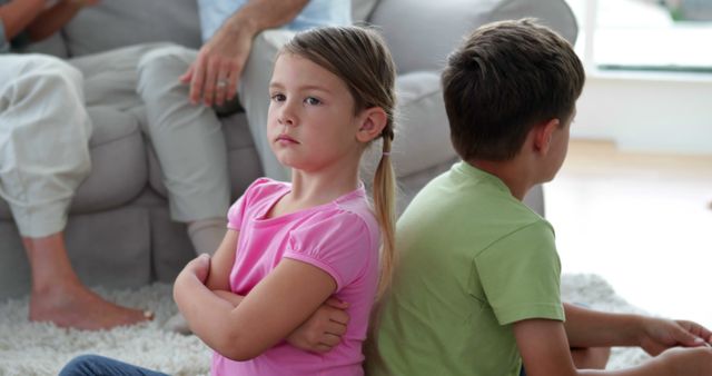 Upset Children Sitting Back-to-Back on Floor during Conflict - Download Free Stock Images Pikwizard.com