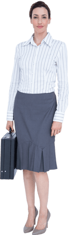 Confident Businesswoman Holding Briefcase on Transparent Background