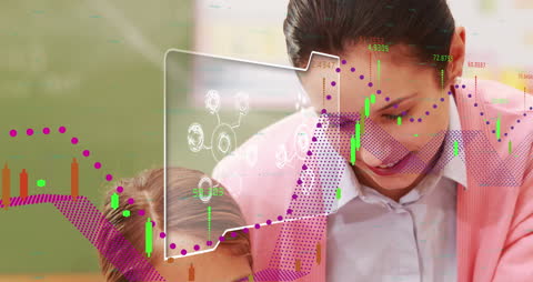 Teacher Assisting Student with Data Overlay