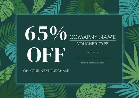 Gift Voucher Template with Foliage and 65% Discount Offer - Download Free Stock Templates Pikwizard.com