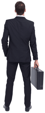 Rear view transparent businessman holding briefcase