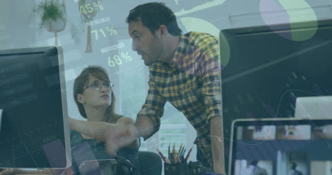 Colleagues Analyzing Data with Digital Interface Overlays