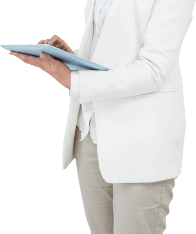 Businesswoman Holding Tablet Isolated Transparent Background - Download Free Stock Videos Pikwizard.com
